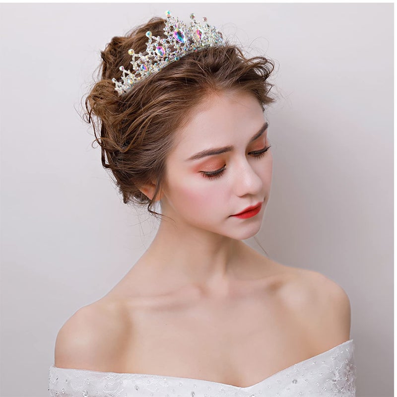 SuPoo Tiaras for Girls AB Silver Crown Crystal Princess Crown Headband Birthday Queen Shiny Tiara for Women Princess Decoration for Wedding Party Prom Halloween Quinceanera - Image 2
